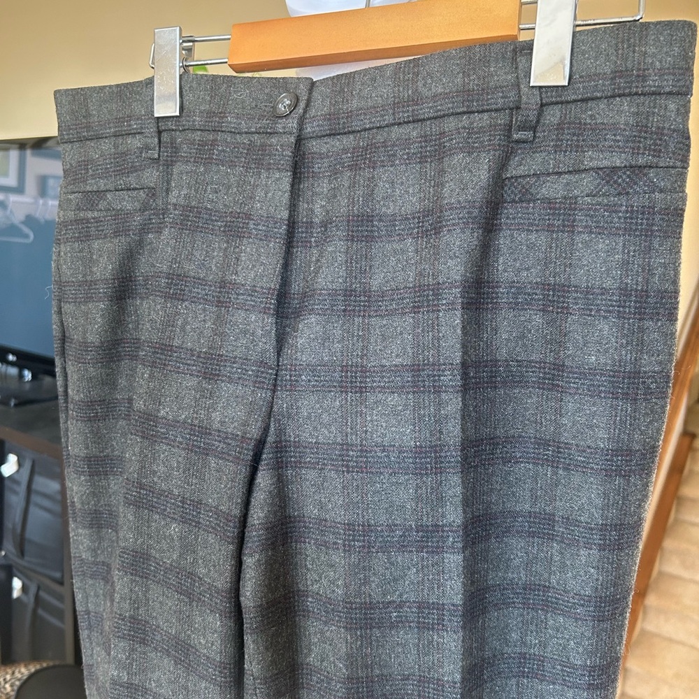 Ladies Grey Plaid Wool blend Dress Pant office/Preppy/Business Casual